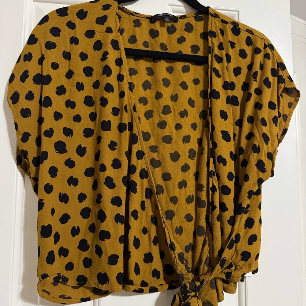 Madewell Mustard and Black Polka Dot Blouse